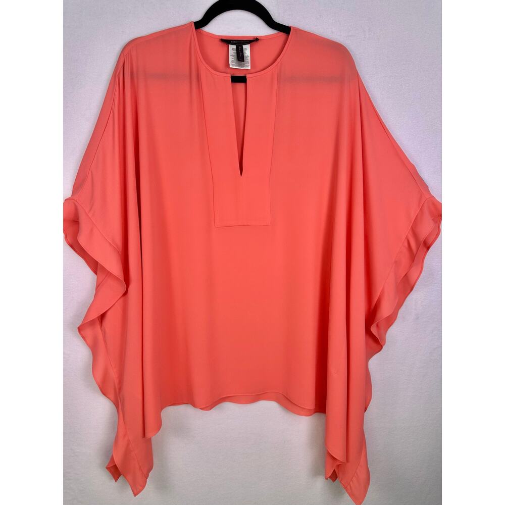 BCBGMAXAZRIA Coral Poncho Sleeve Tunic Blouse Size M/L Split Neck Flowy Cape Top - Picture 2 of 8